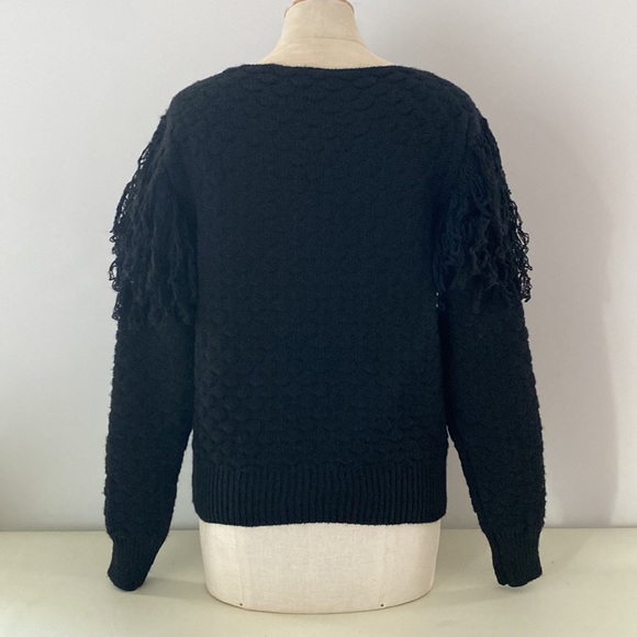 Niccolai long sleeved black sweater w  crew neck and fringe on sleeves. Med. NWT - Picture 3 of 10